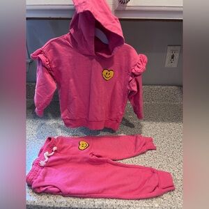 Jessica Simpson Girls Pink Hoodie & Jogger Set with Smiley Heart Patch